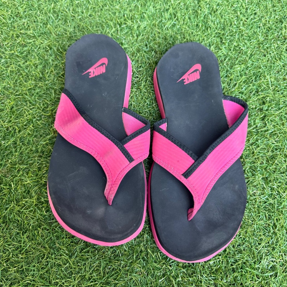 Vintage Y2K Nike Solarsoft Thong II Pink Black Women Flip‎ Flop Sandals Size 8